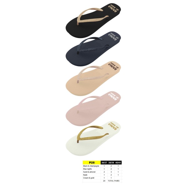 P28 - Tongs paillettes Femmes - du 36 au 41 - 5 couleurs - 20 paires